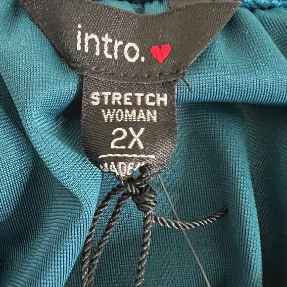 Intro Womens Tunic 2X Dark Teal Velvet Split Neck Long Sleeve Stretch Jewel Tone - Picture 5 of 8